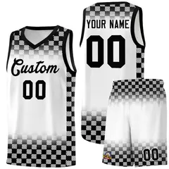 White Black Classic Plaid Basketball Uniform Jersey