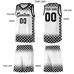 White Black Classic Plaid Basketball Uniform Jersey 5