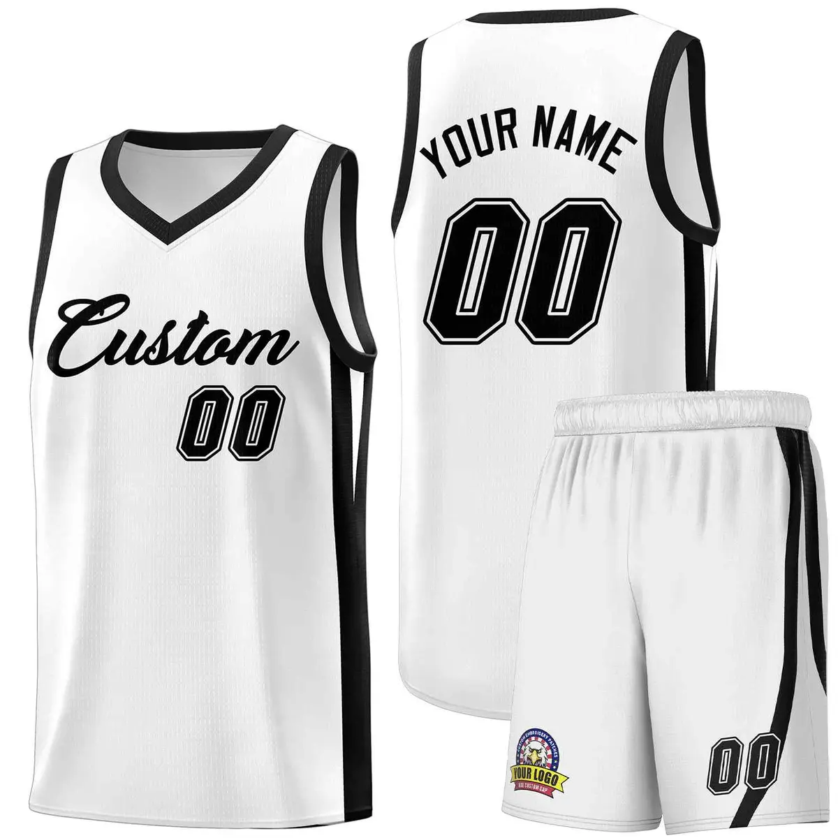 White Black Classic Sports Uniform Basketball Jersey