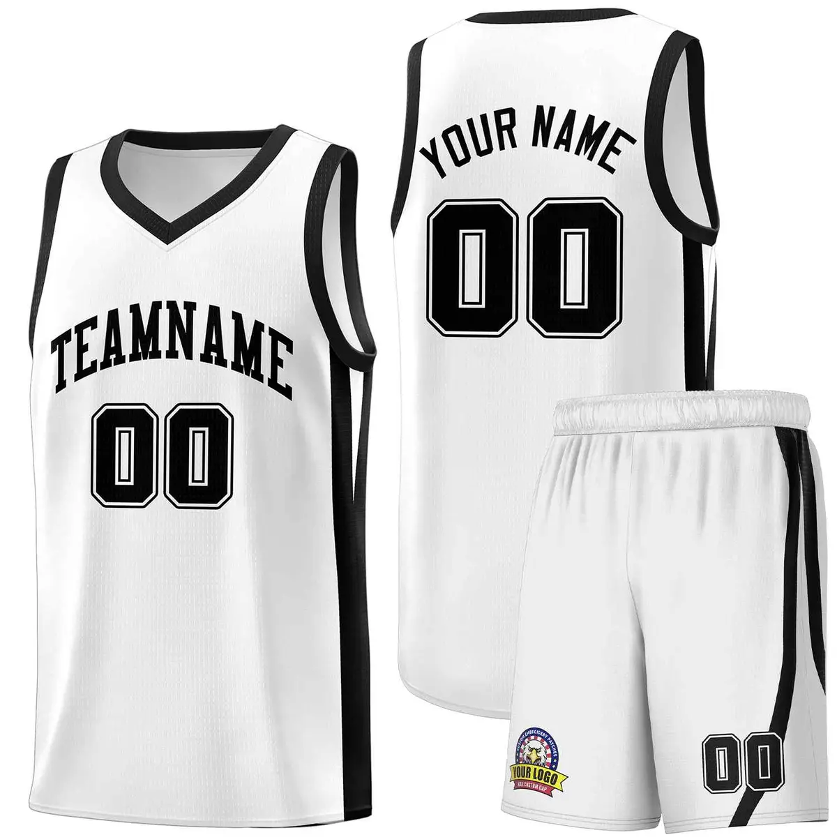 White Black Classic Sports Uniform Basketball Jersey