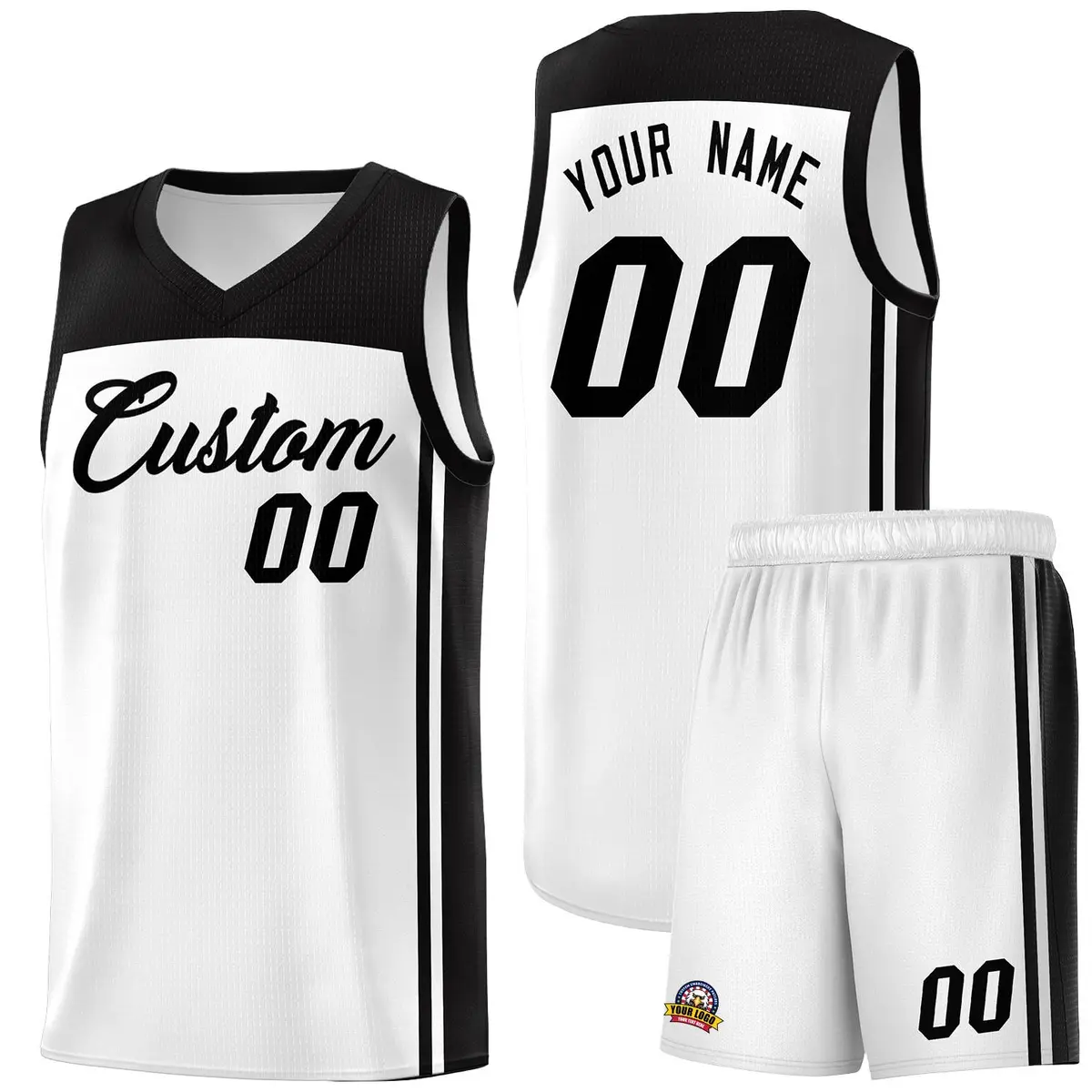 White Black Classic Sports Uniform Basketball Jersey