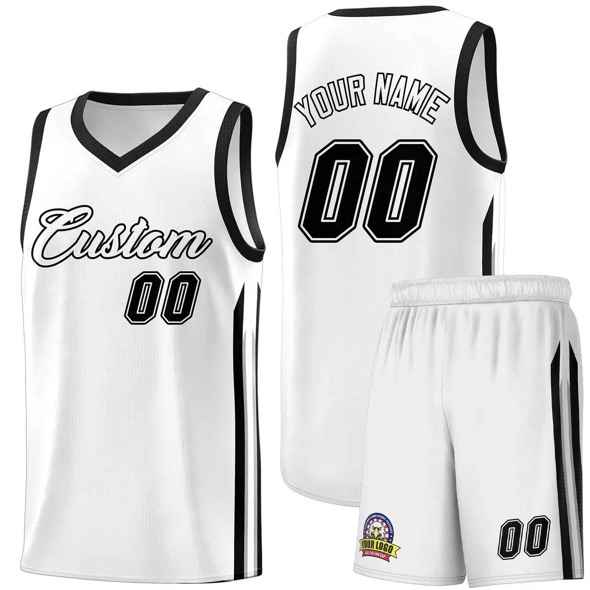 White Black Classic Sports Uniform Basketball Jersey