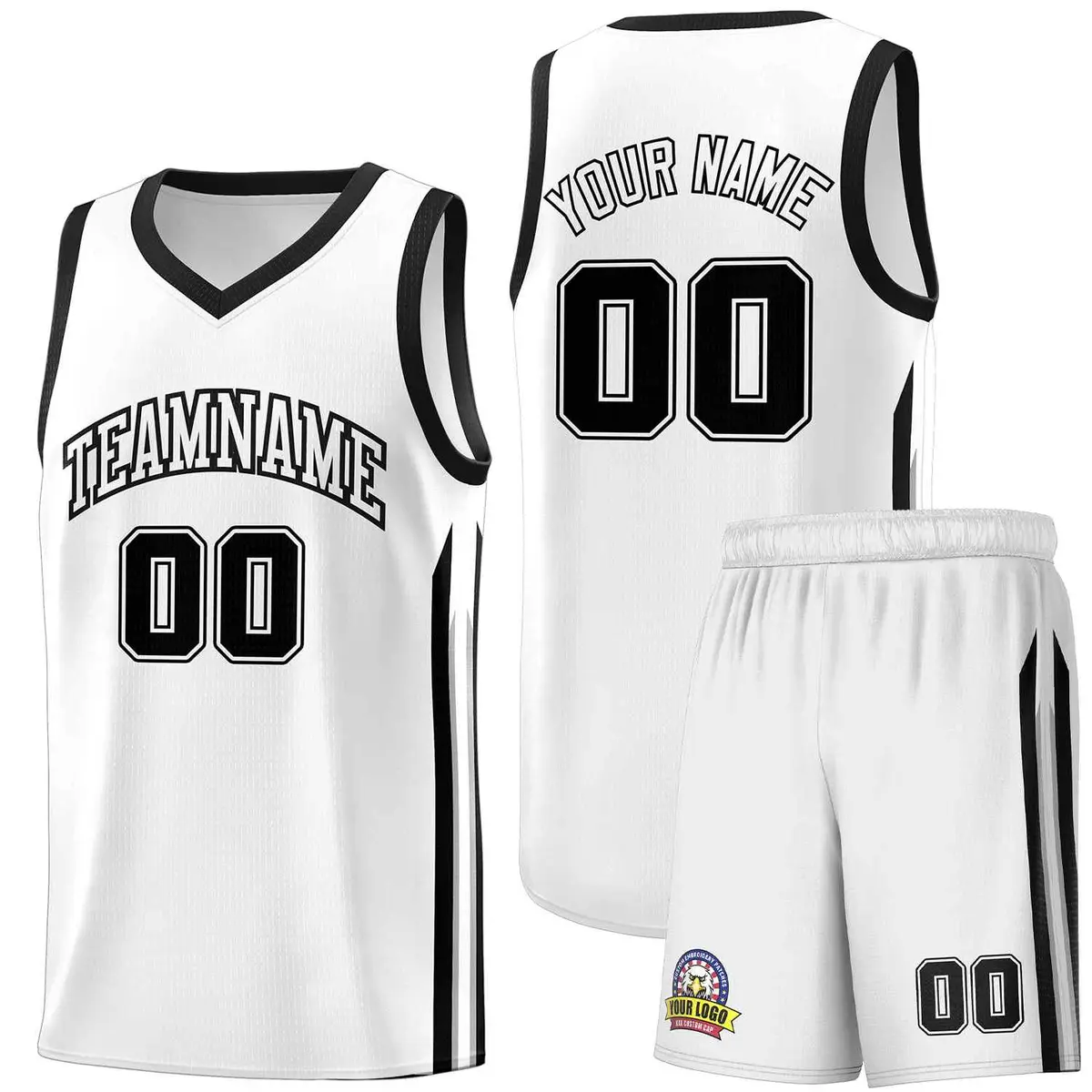 White Black Classic Sports Uniform Basketball Jersey