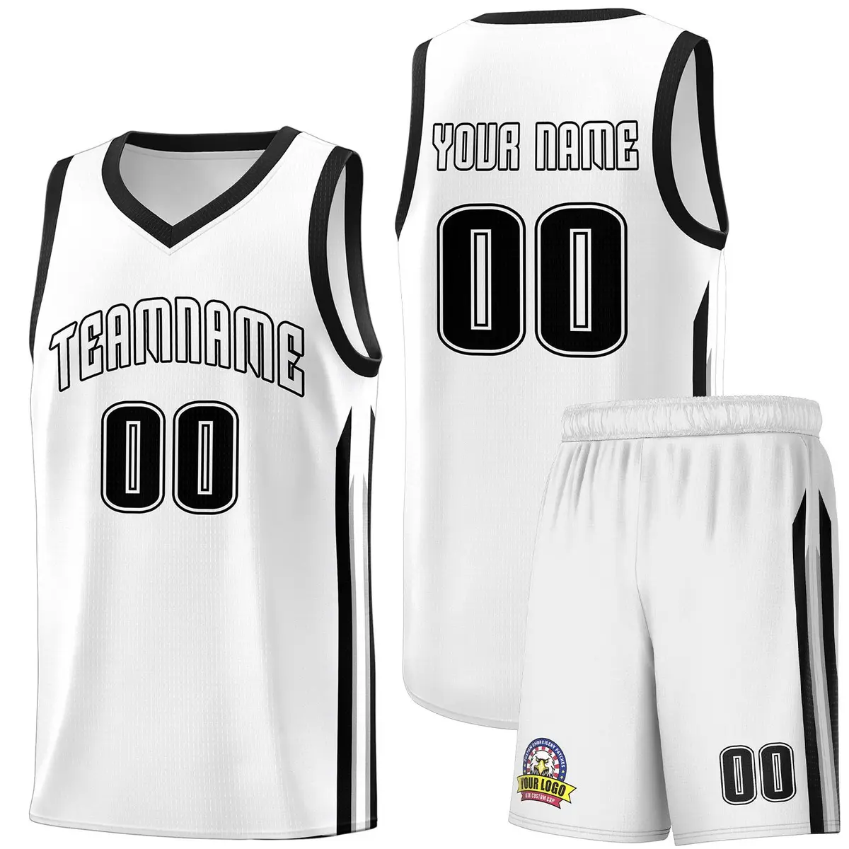 White Black Classic Sports Uniform Basketball Jersey