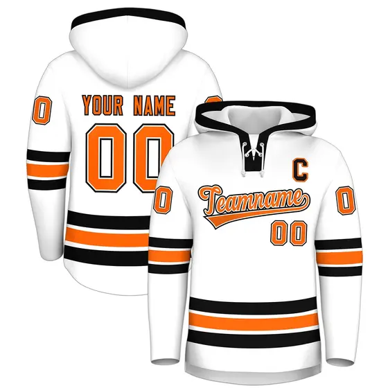 White Black Classic Style Lace-Up Neck Hockey Hoodie