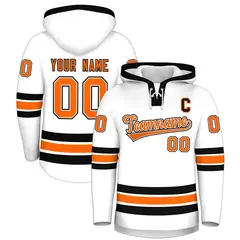 White Black Classic Style Lace-Up Neck Hockey Hoodie 1