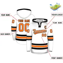 White Black Classic Style Lace-Up Neck Hockey Hoodie 2
