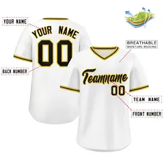 White Black Classic V-Neck Pullover Baseball Jersey 2