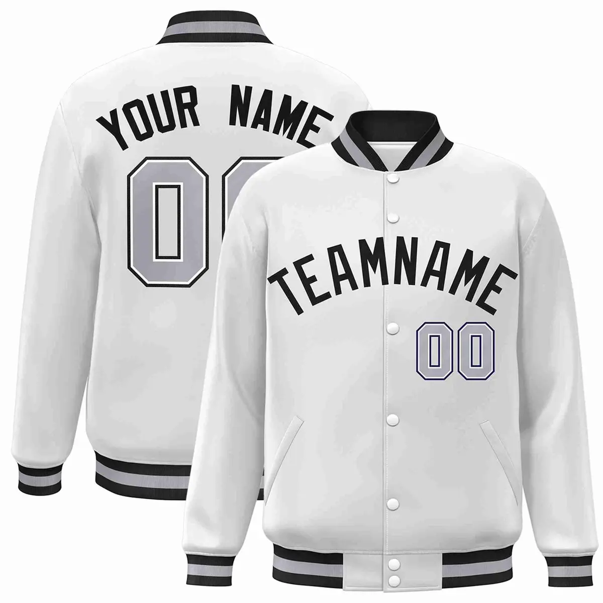 White Black Classic Varsity Full-Snap Letterman Jacket