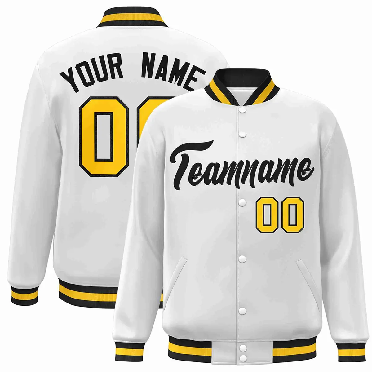 White Black Classic Varsity Full-Snap Letterman Jacket