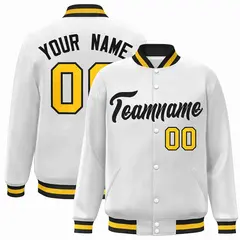 White Black Classic Varsity Full-Snap Letterman Jacket