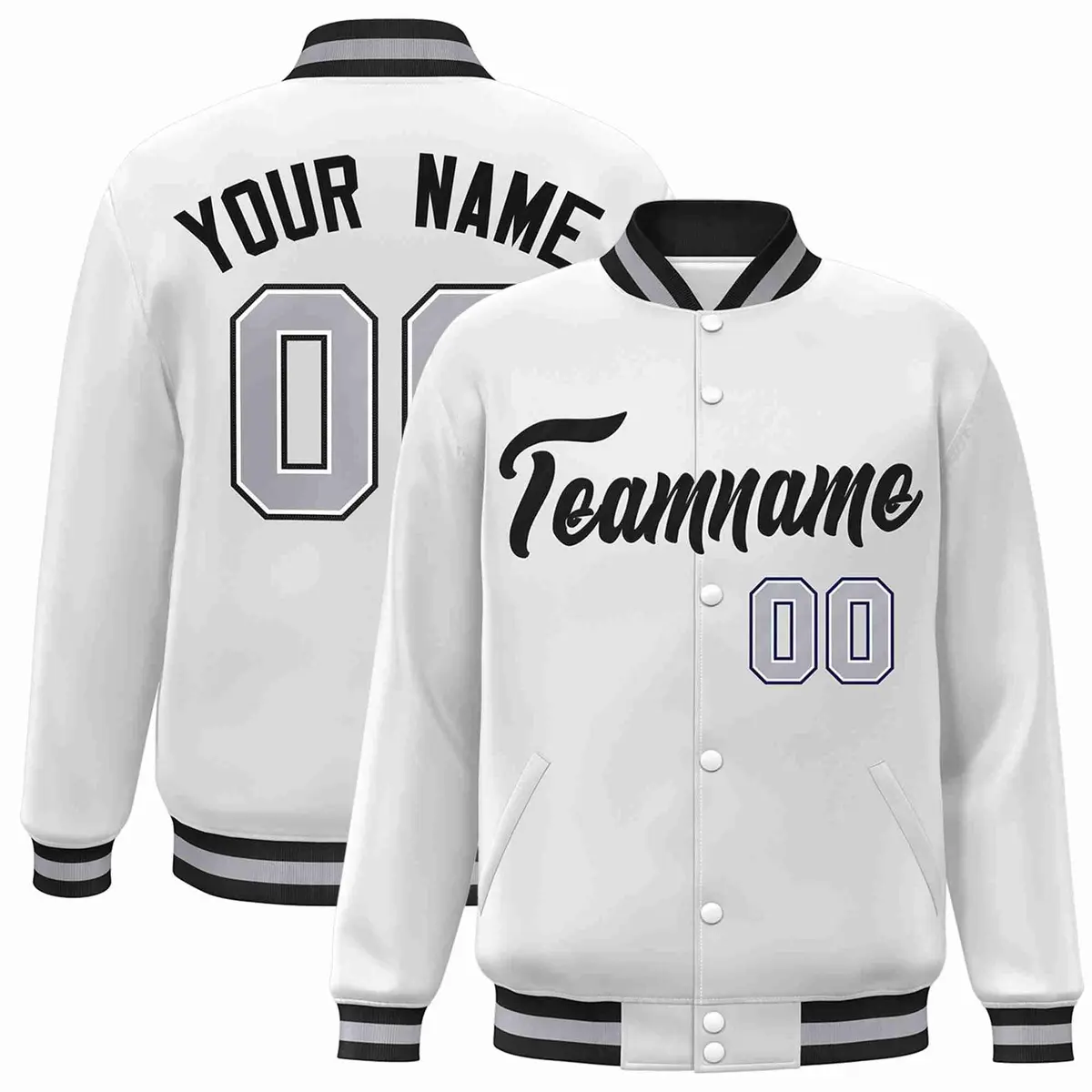 White Black Classic Varsity Full-Snap Letterman Jacket
