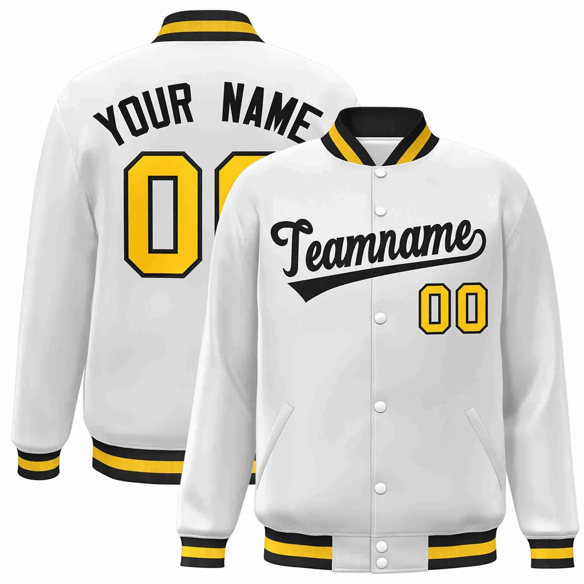 White Black Classic Varsity Full-Snap Letterman Jacket