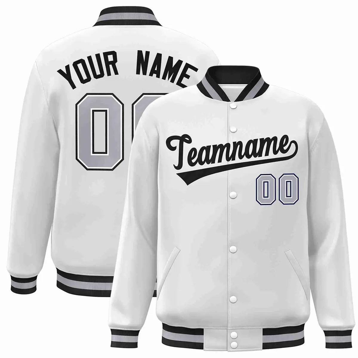 White Black Classic Varsity Full-Snap Letterman Jacket
