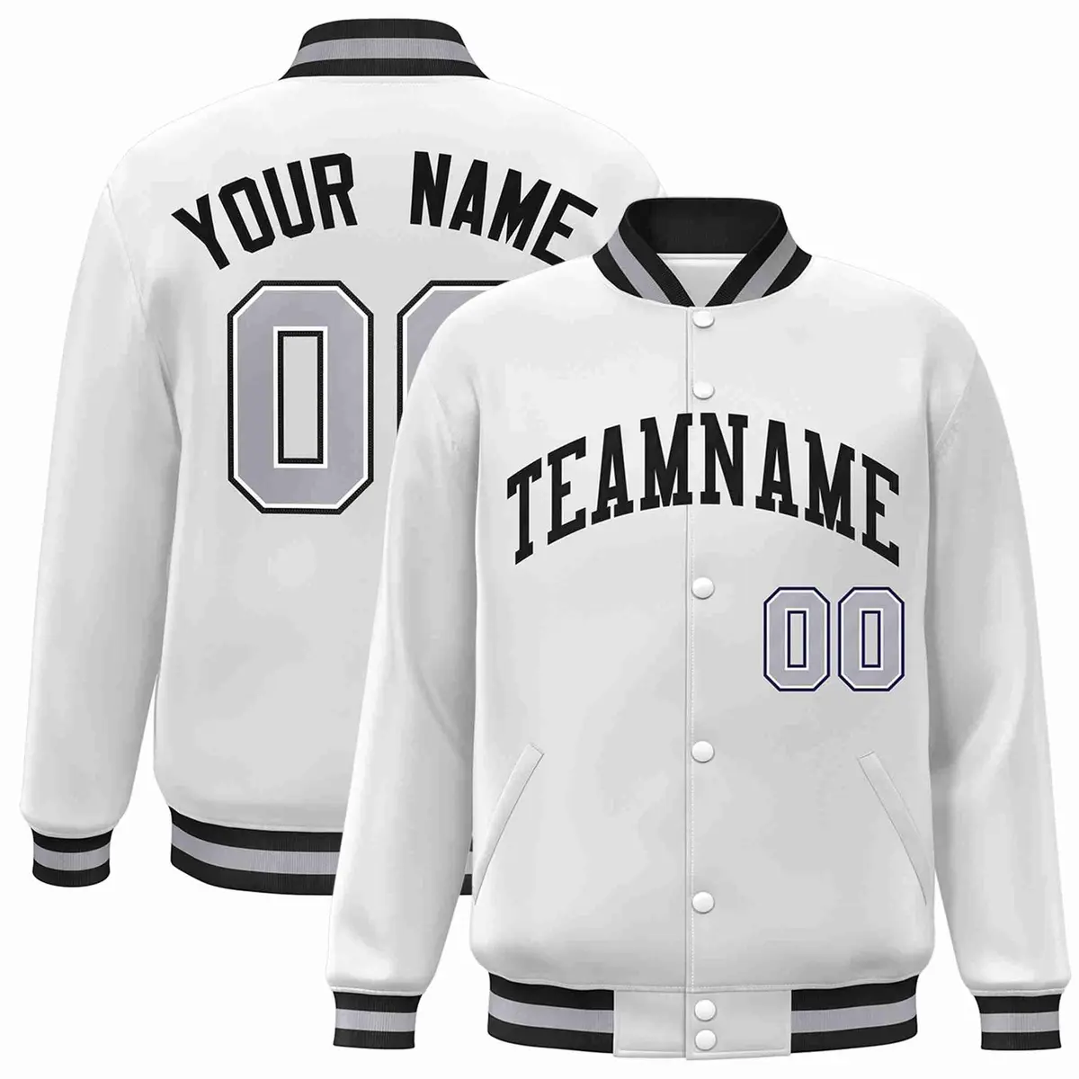 White Black Classic Varsity Full-Snap Letterman Jacket