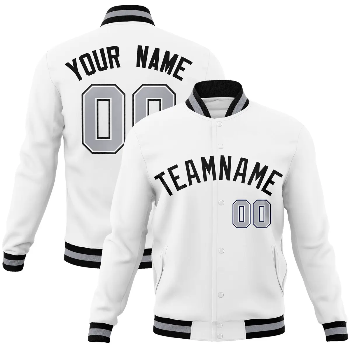 White Black Classic Varsity Full-Snap Letterman Jacket