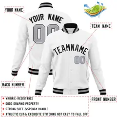 White Black Classic Varsity Full-Snap Letterman Jacket 4