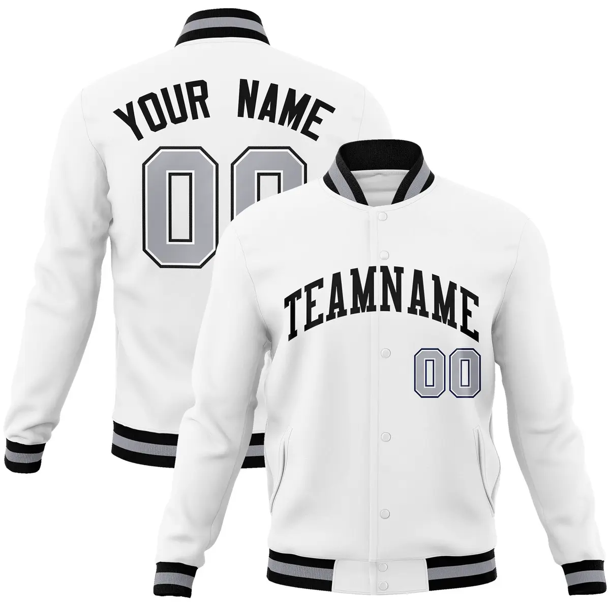 White Black Classic Varsity Full-Snap Letterman Jacket