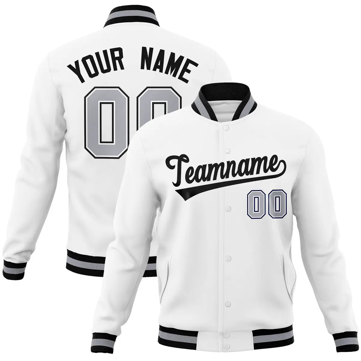 White Black Classic Varsity Full-Snap Letterman Jacket