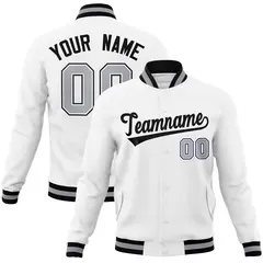 White Black Classic Varsity Full-Snap Letterman Jacket 1