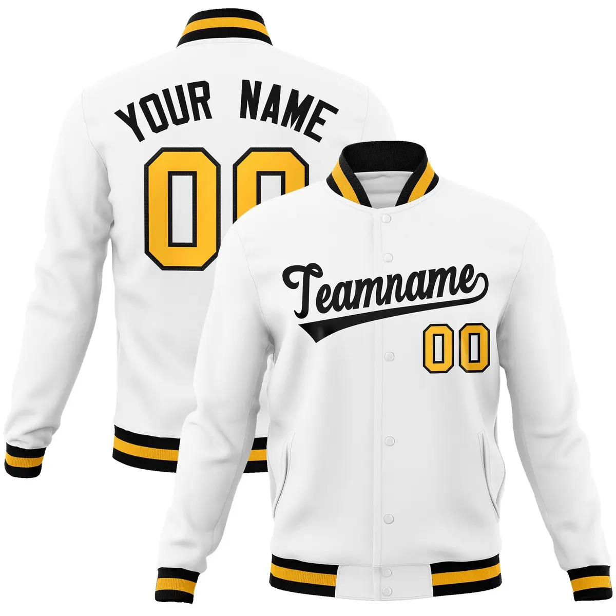 White Black Classic Varsity Full-Snap Letterman Jacket