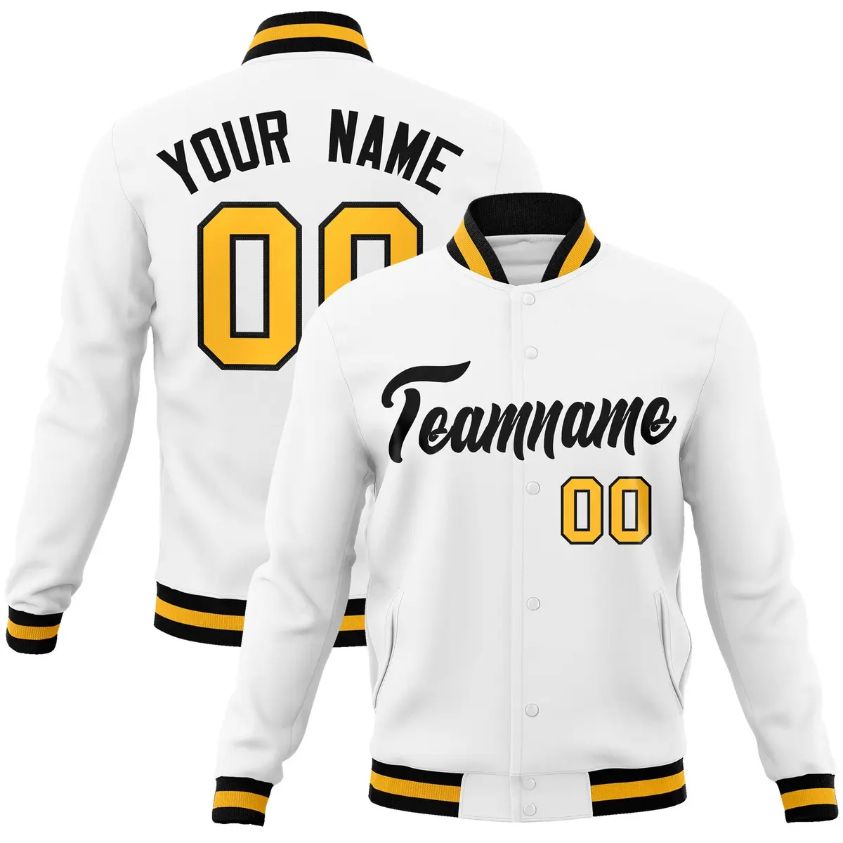 White Black Classic Varsity Full-Snap Letterman Jacket