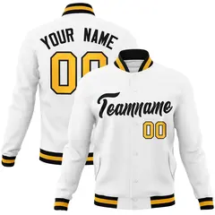 White Black Classic Varsity Full-Snap Letterman Jacket 1