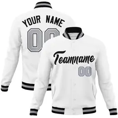 White Black Classic Varsity Full-Snap Letterman Jacket