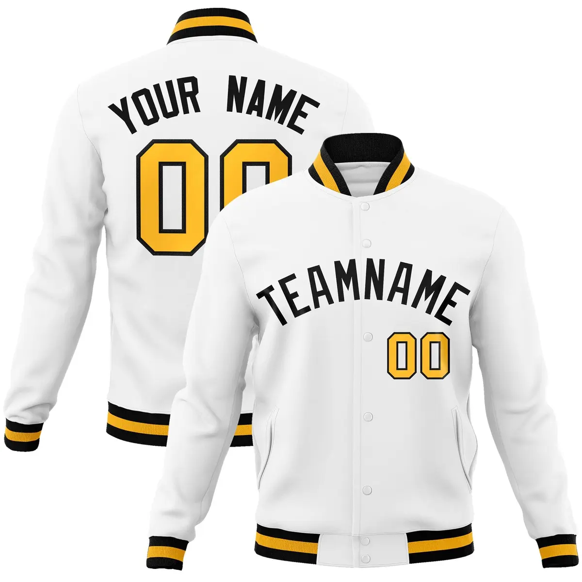 White Black Classic Varsity Full-Snap Letterman Jacket