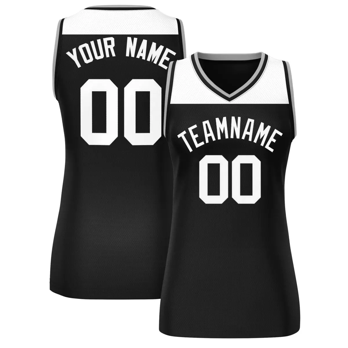 White Black Color Block Mesh Basketball Jersey For Women
