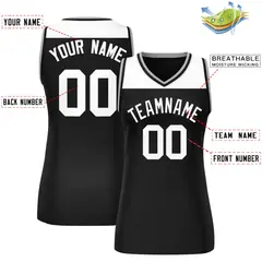 White Black Color Block Mesh Basketball Jersey For Women 2