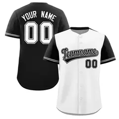 White Black Color Block Raglan Sleeves Baseball Jersey