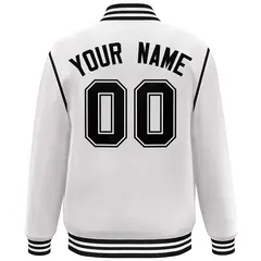 White Black Color Block Ribbon Varsity Full-Snap Bomber Jacket 4