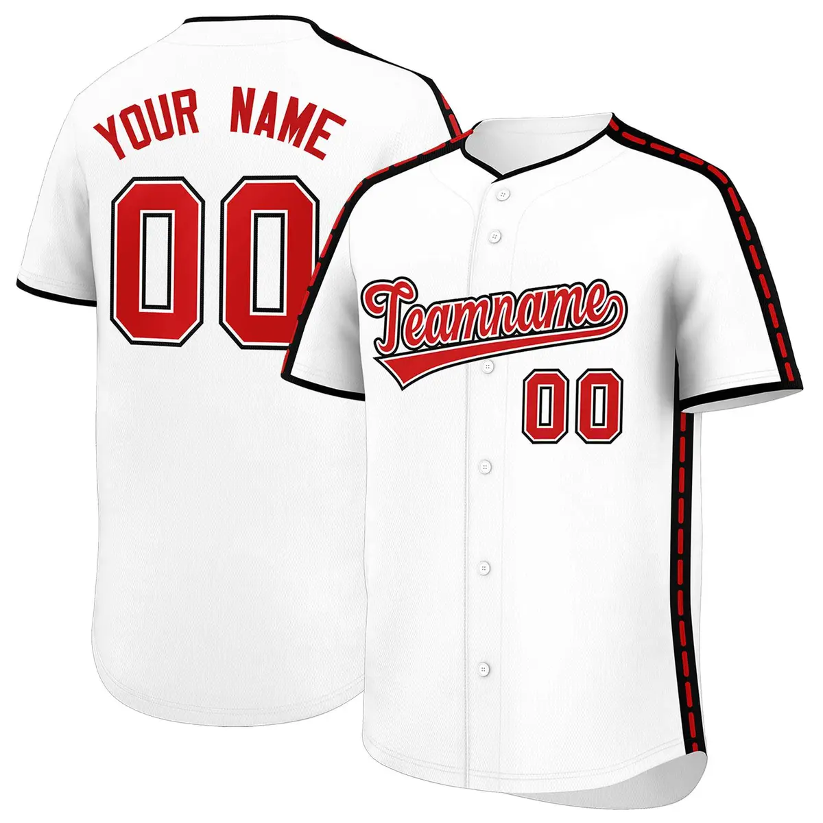 White Black Color Block Side Dotted Line Baseball Jersey