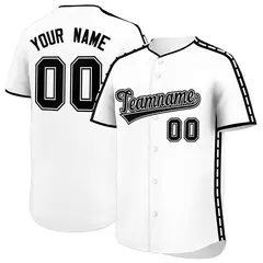 White Black Color Block Side Dotted Line Baseball Jersey