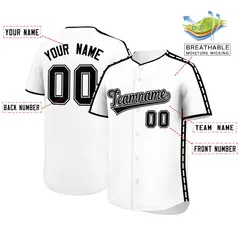 White Black Color Block Side Dotted Line Baseball Jersey 2