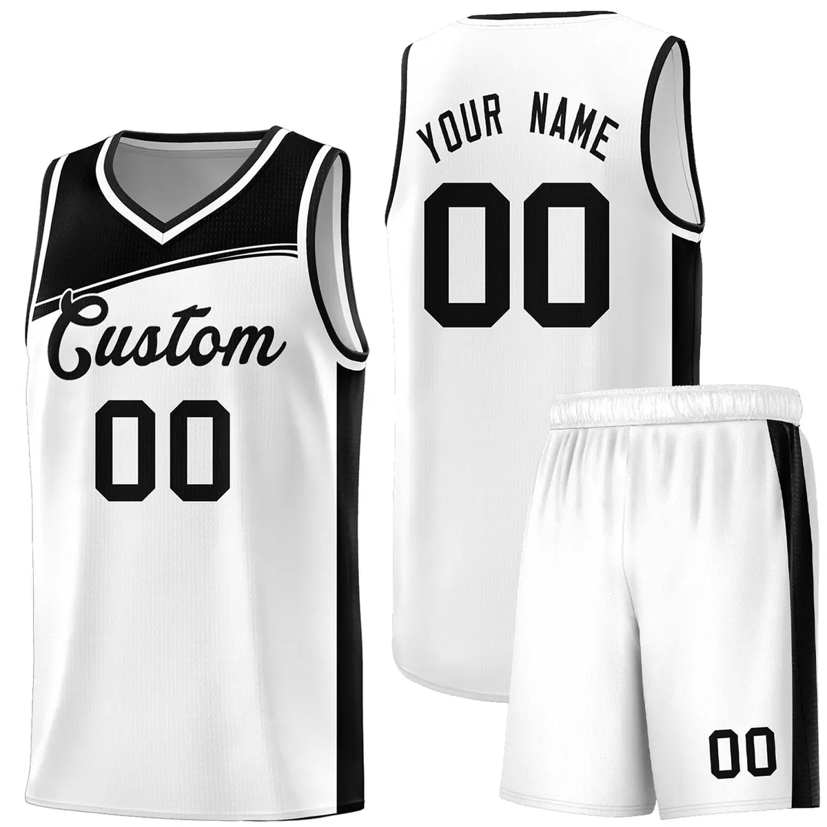 White Black Color Block Sports Basketball Jersey