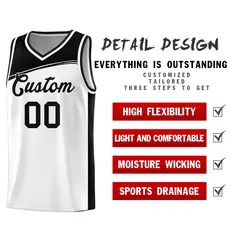 White Black Color Block Sports Basketball Jersey 4