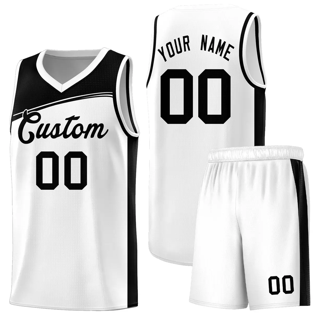 White Black Color Block Sports Basketball Jersey