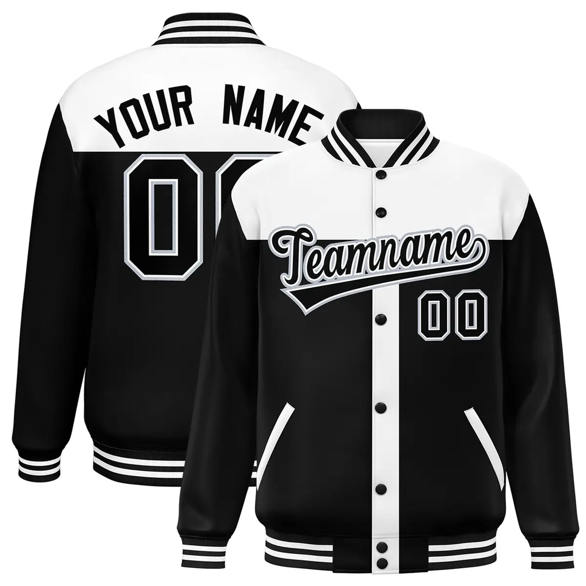 White Black Color Block Varsity Bomber Baseball Jacket