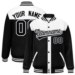 White Black Color Block Varsity Bomber Baseball Jacket