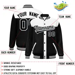 White Black Color Block Varsity Bomber Baseball Jacket 2