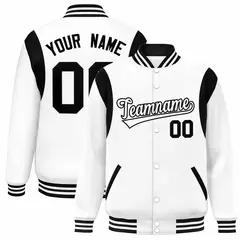 White Black Color Block Varsity Bomber Baseball Jacket