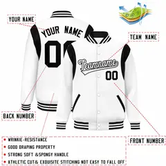 White Black Color Block Varsity Bomber Baseball Jacket 2