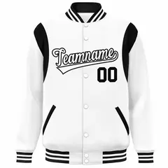 White Black Color Block Varsity Bomber Baseball Jacket 3