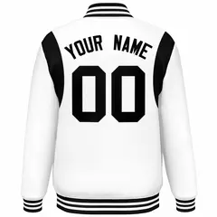 White Black Color Block Varsity Bomber Baseball Jacket 4