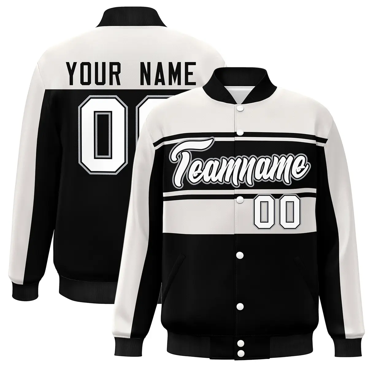White Black Color Block Varsity Bomber Jacket