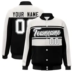 White Black Color Block Varsity Bomber Jacket