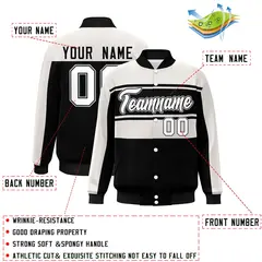 White Black Color Block Varsity Bomber Jacket 2