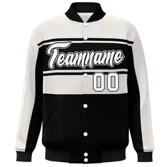 White Black Color Block Varsity Bomber Jacket 3